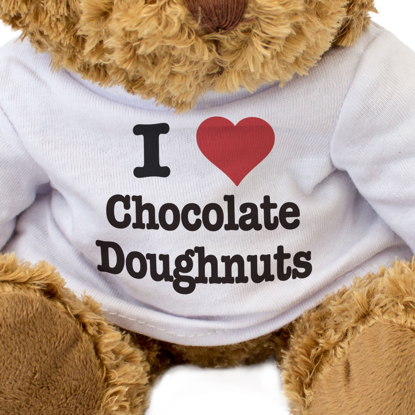 I LOVE CHOCOLATE DOUGHNUTS - Teddy Bear - Cute Cuddly Soft - Funny Gift Present
