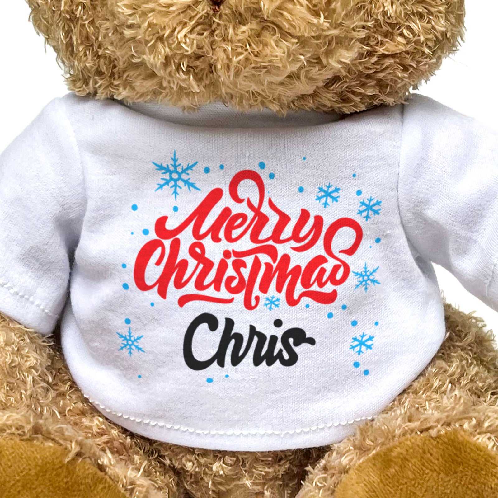 MERRY CHRISTMAS CHRIS - Teddy Bear - Cute Cuddly Soft - Xmas Gift Present