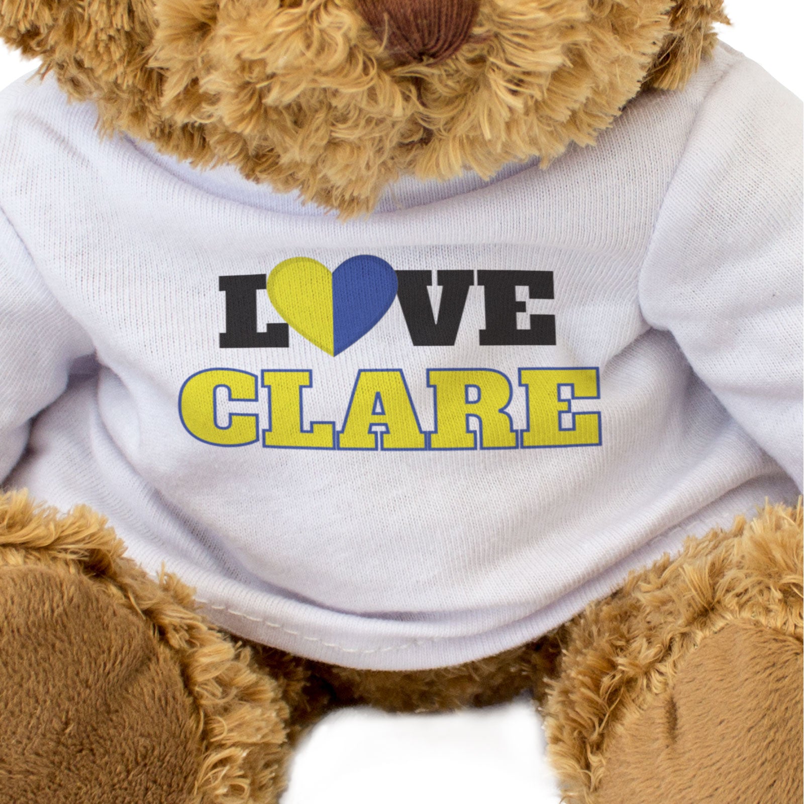 LOVE CLARE (COUNTY COLOURS HEART) - Teddy Bear - Funny Ireland Gift Present