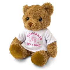 CONGRATS IT'S A GIRL! - Cute Cuddly Soft Adorable - Teddy Bear - Gender Reveal Gift Present