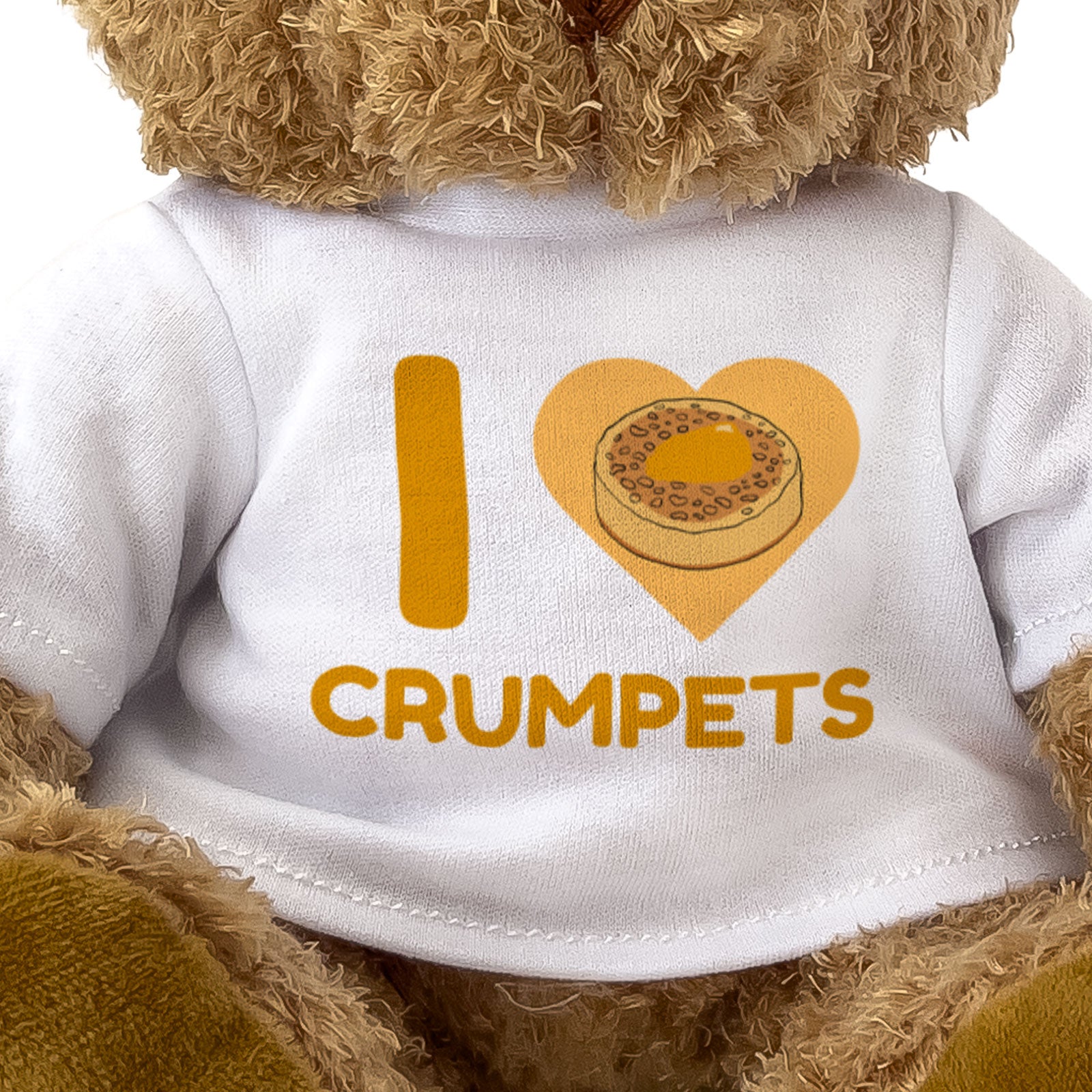 I LOVE CRUMPETS (HEART) - Teddy Bear - Cute Cuddly Soft - Funny Gift Present