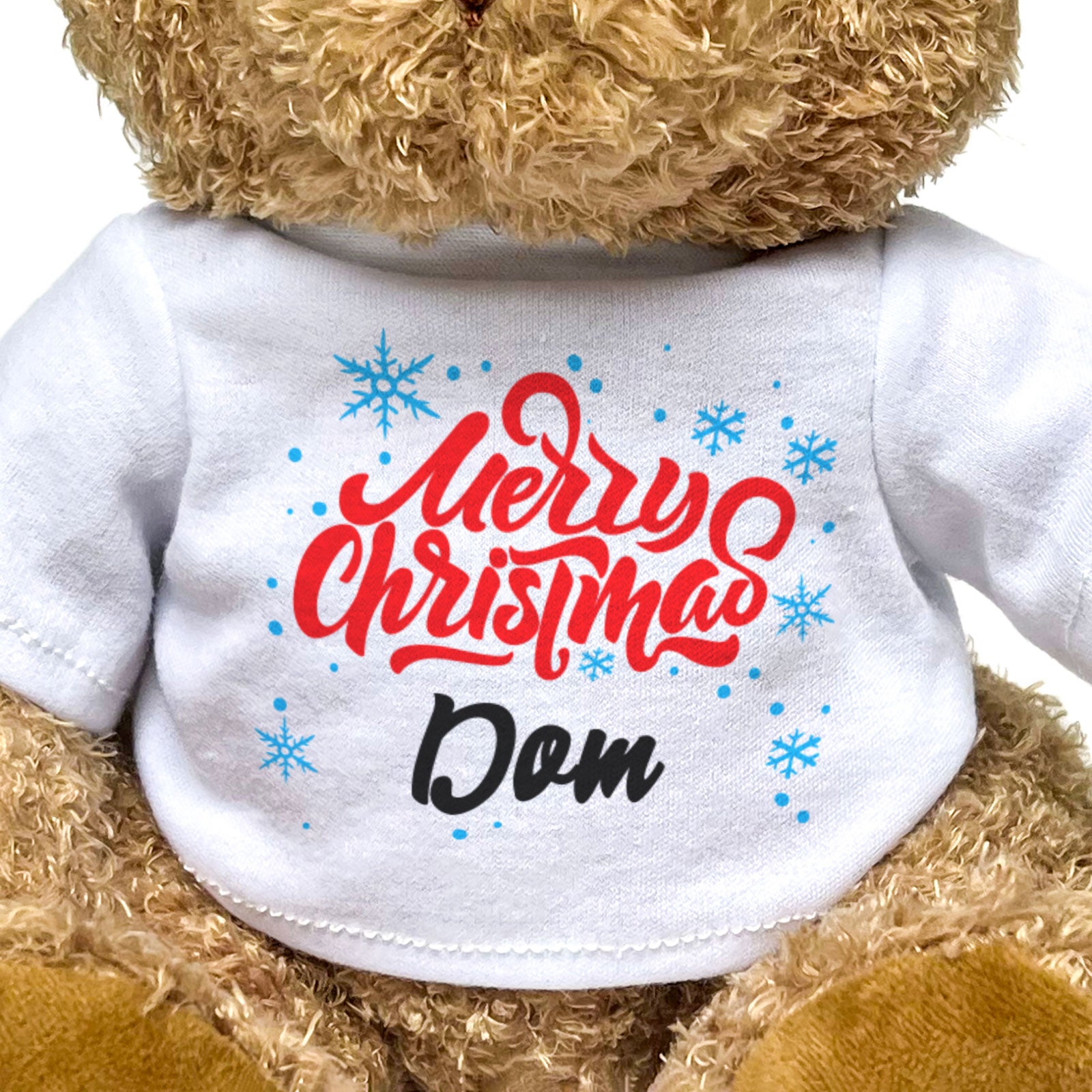 MERRY CHRISTMAS DOM - Teddy Bear - Cute Cuddly Soft - Funny Xmas Gift Present