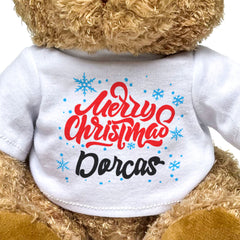 MERRY CHRISTMAS DORCAS - Teddy Bear - Cute Cuddly Soft - Xmas Gift Present