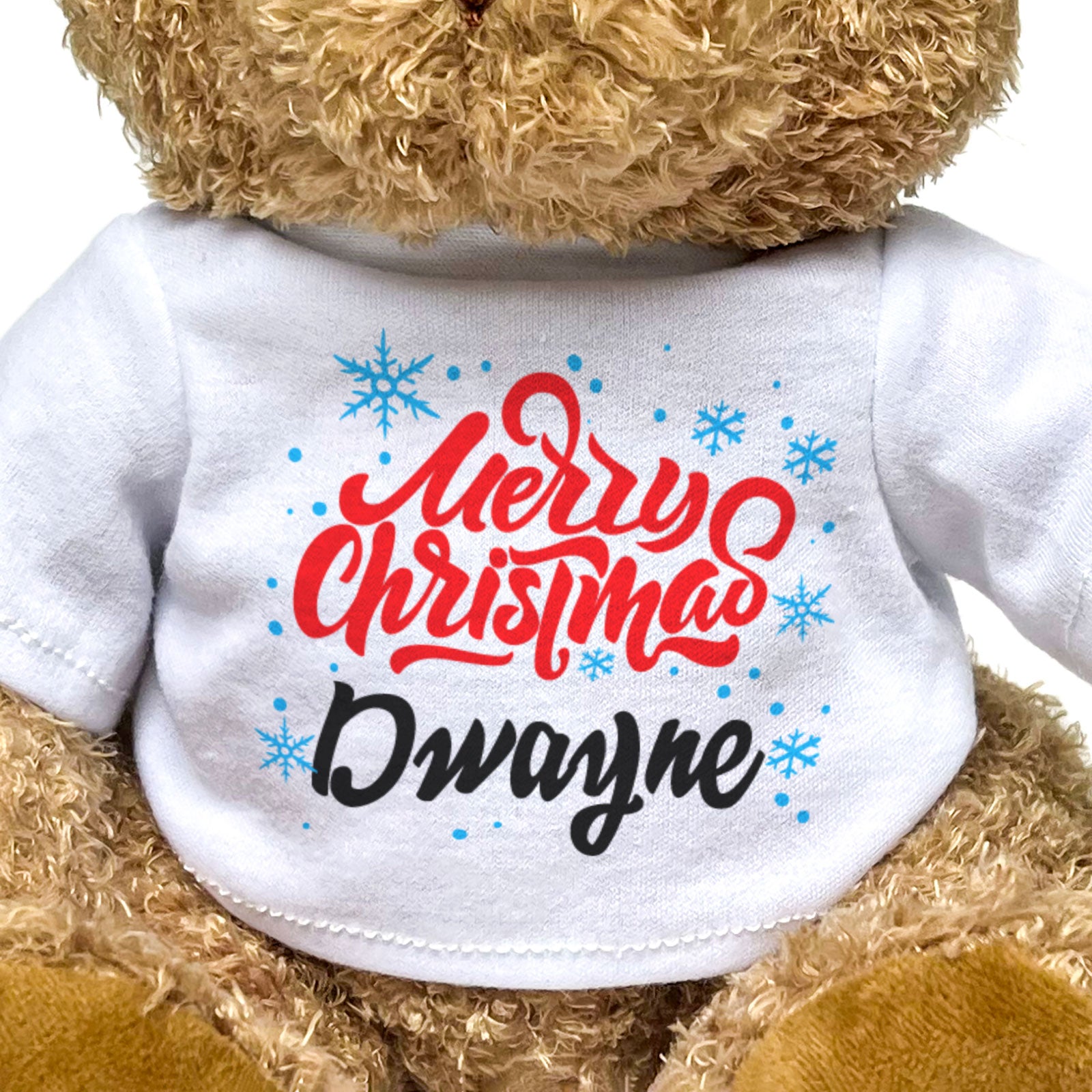 MERRY CHRISTMAS DWAYNE - Teddy Bear - Cute Cuddly Soft - Xmas Gift Present