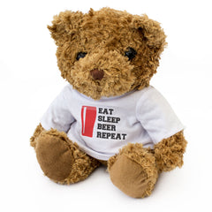 EAT SLEEP BEER REPEAT (PINT GLASS) - Teddy Bear - Cute - Funny Gift Present