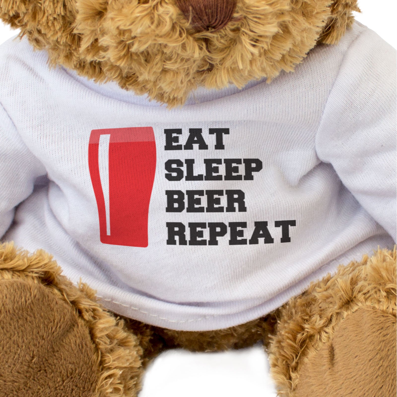 EAT SLEEP BEER REPEAT (PINT GLASS) - Teddy Bear - Cute - Funny Gift Present
