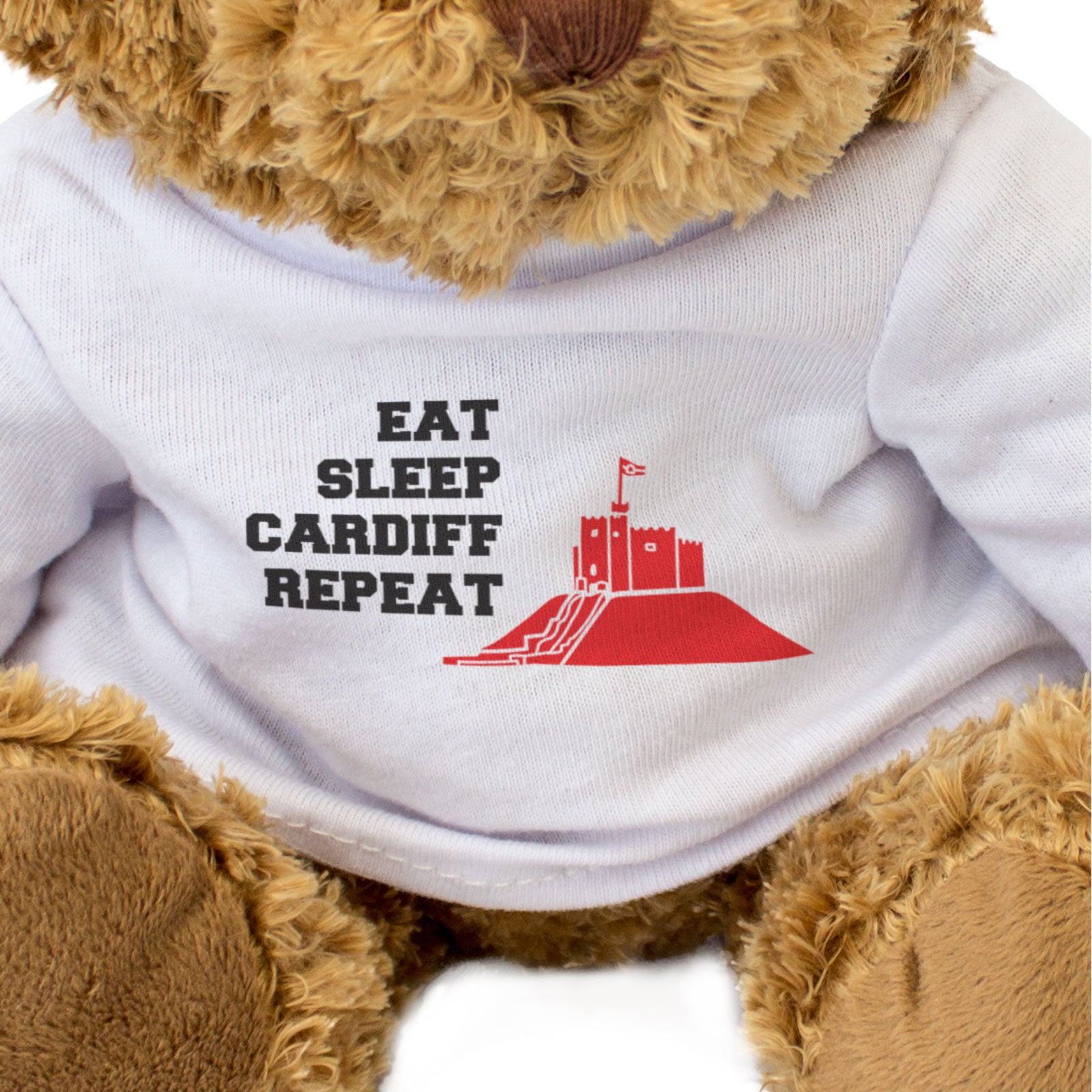 EAT SLEEP CARDIFF REPEAT - Teddy Bear - Cute Cuddly - Funny Wales Gift Present