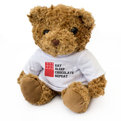 EAT SLEEP CHOCOLATE REPEAT - Teddy Bear - Cute Cuddly Soft - Funny Gift Present