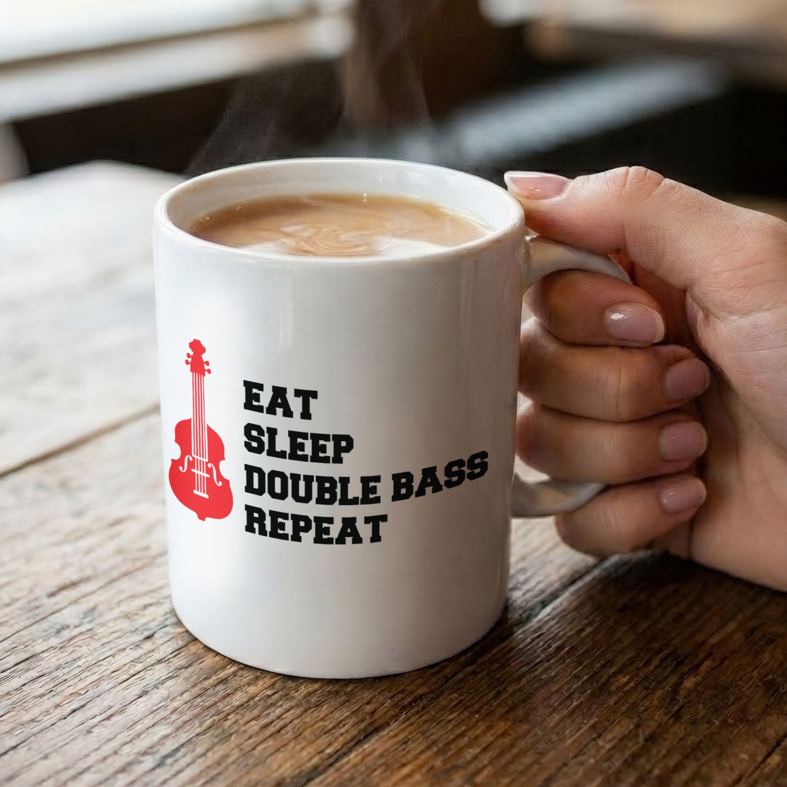 EAT SLEEP DOUBLE BASS REPEAT - Mug - Funny Music Bassist Gift Present