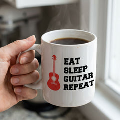 EAT SLEEP GUITAR REPEAT (ACOUSTIC GUITAR) - Mug - Funny Music Gift Present