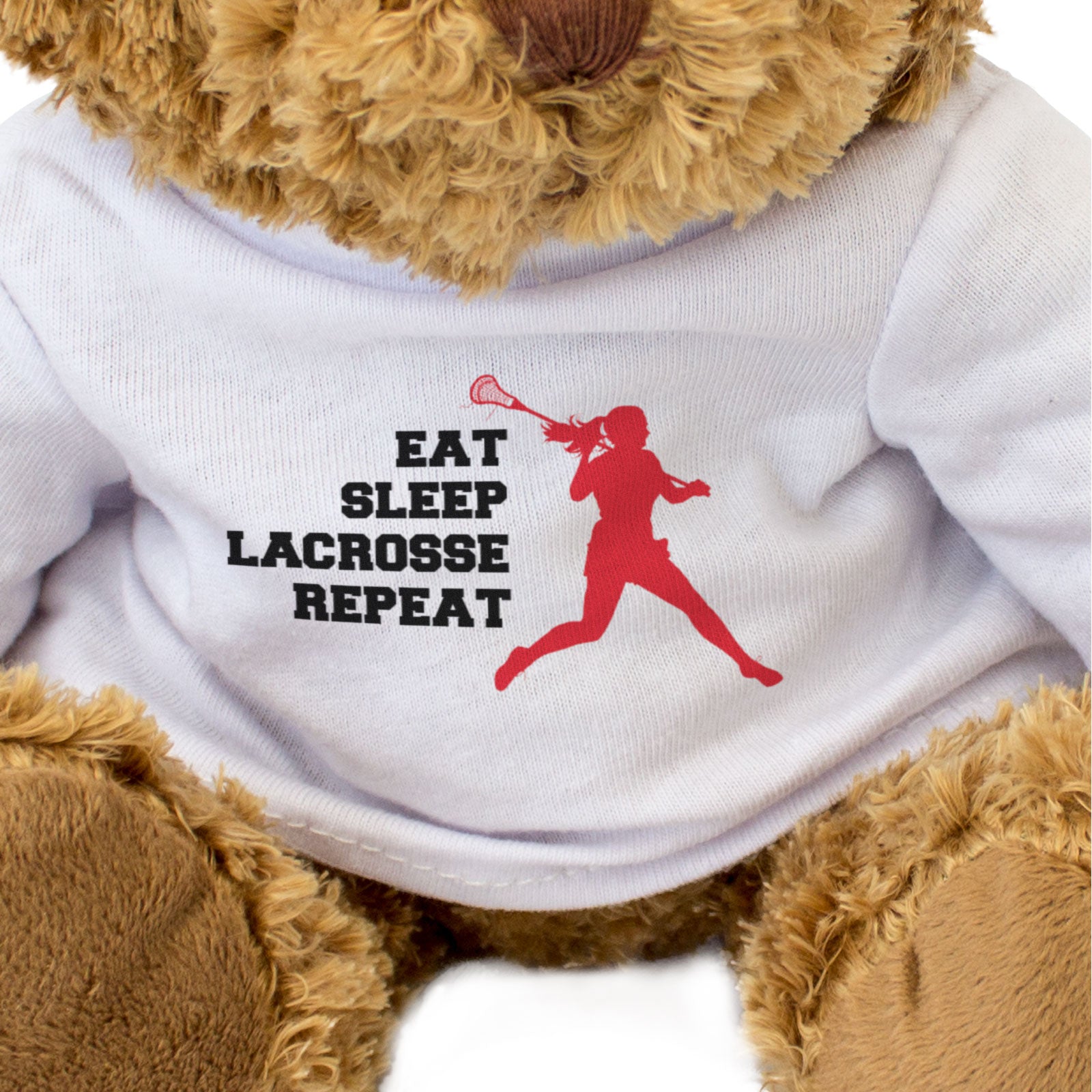 EAT SLEEP LACROSSE REPEAT (FEMALE PLAYER) - Teddy Bear - Funny Gift Present
