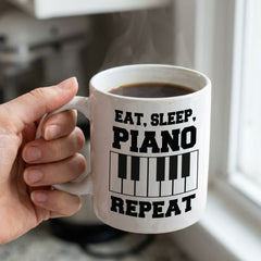 EAT SLEEP PIANO REPEAT (BLACK KEYS) - Mug - Funny Music Pianist Gift Present