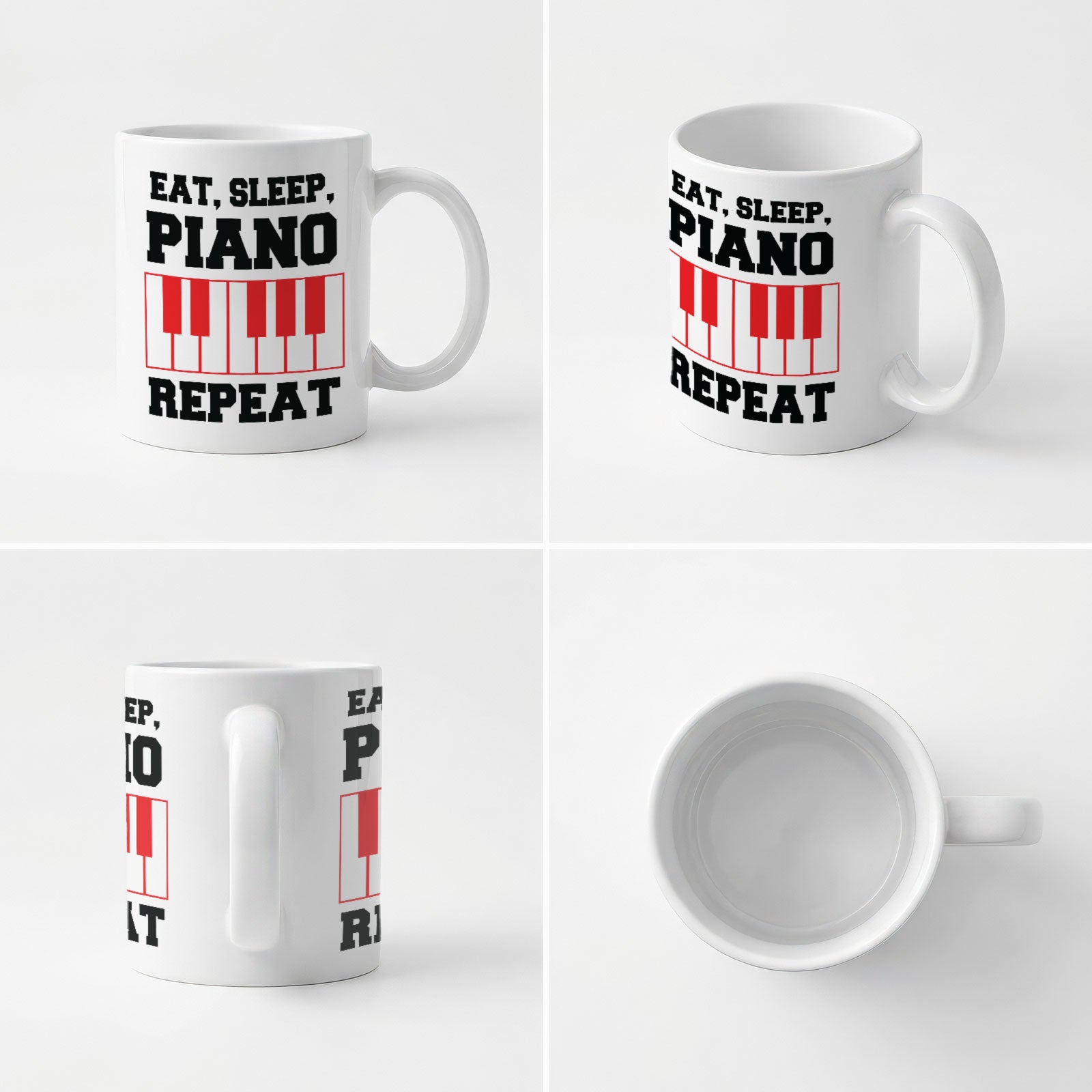 EAT SLEEP PIANO REPEAT (RED KEYS) - Mug - Funny Music Pianist Gift Present