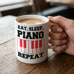 EAT SLEEP PIANO REPEAT (RED KEYS) - Mug - Funny Music Pianist Gift Present