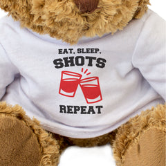 EAT SLEEP SHOTS REPEAT - Teddy Bear - Cute Cuddly Soft - Funny Gift Present