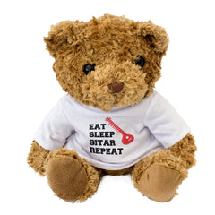 EAT SLEEP SITAR REPEAT - Teddy Bear - Cute Funny - Music Sitarist Gift Present