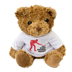 EAT SLEEP SNOOKER REPEAT - Teddy Bear - Cute Cuddly Soft - Funny Gift Present