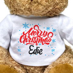 MERRY CHRISTMAS EDIE - Teddy Bear - Cute Cuddly Soft - Xmas Gift Present