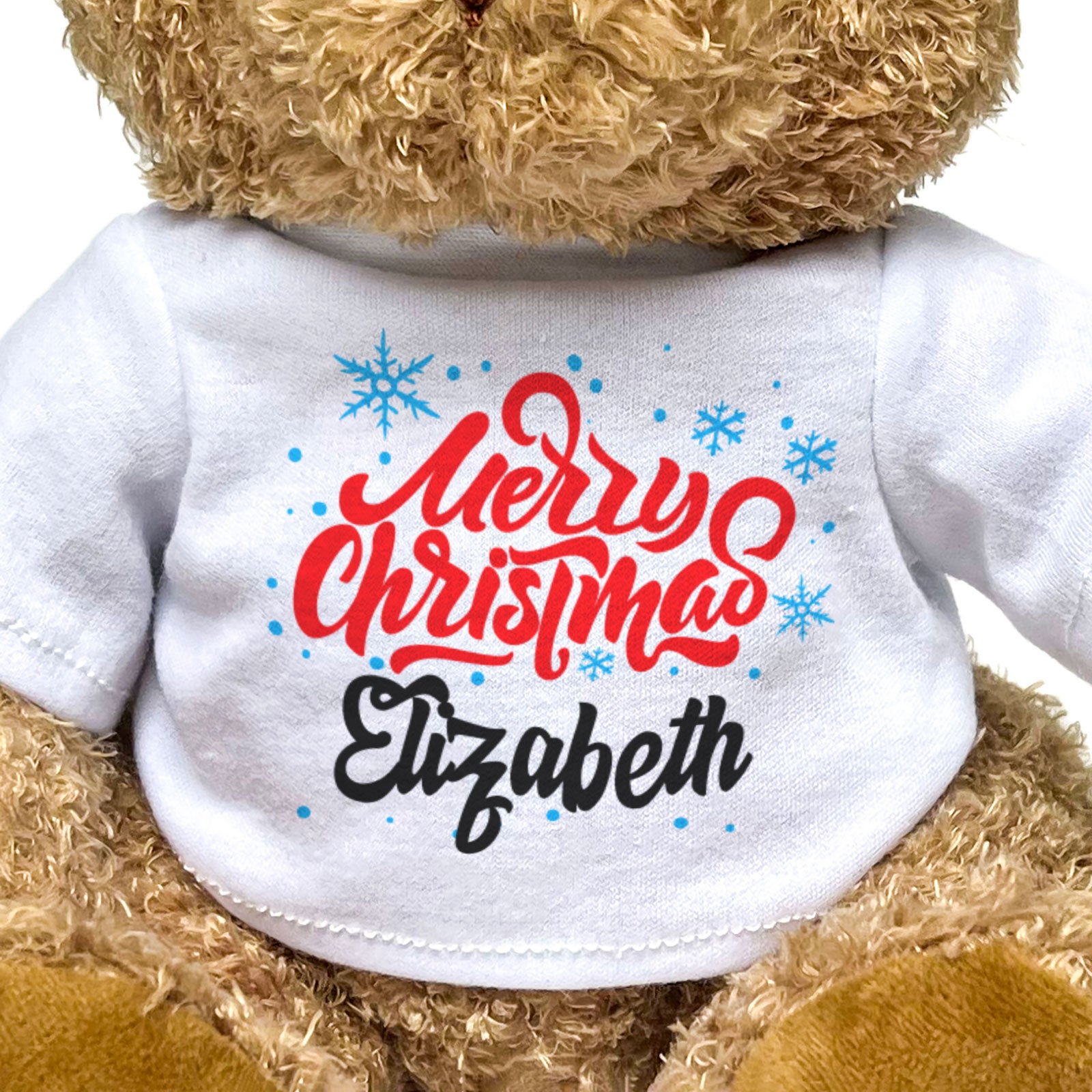 MERRY CHRISTMAS ELIZABETH - Teddy Bear - Cute Cuddly Soft - Xmas Gift Present