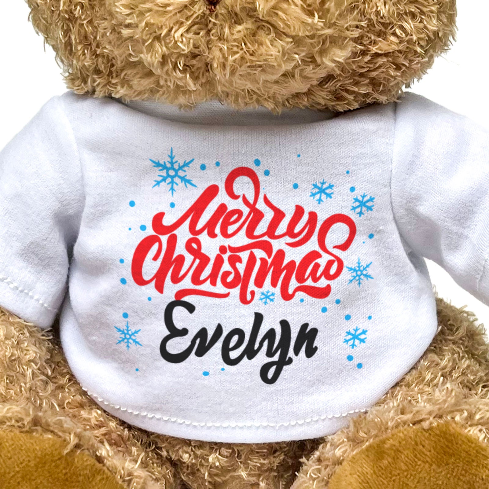 MERRY CHRISTMAS EVELYN - Teddy Bear - Cute Cuddly Soft - Xmas Gift Present