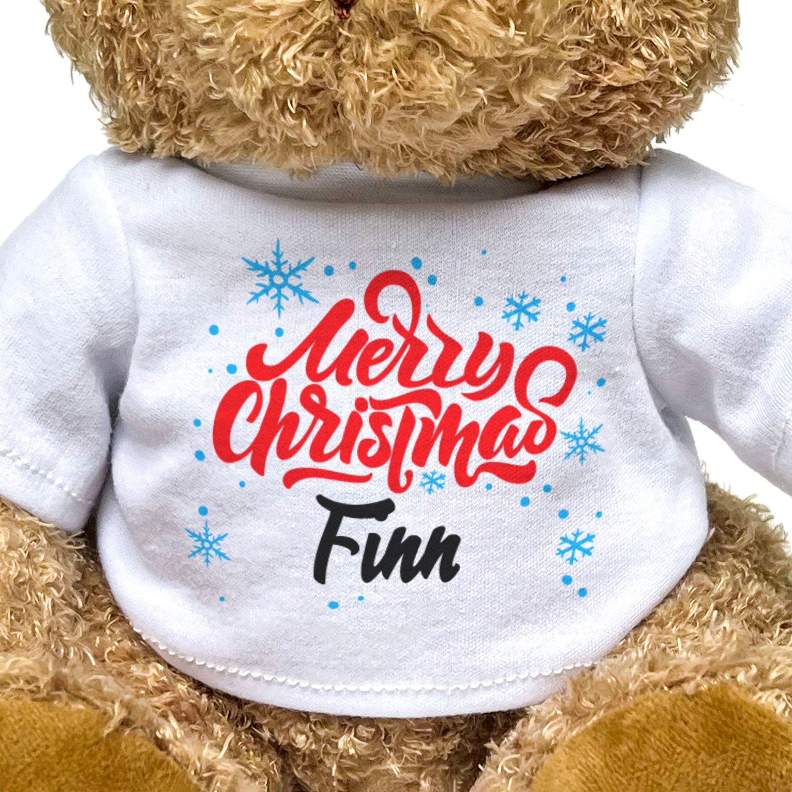 MERRY CHRISTMAS FINN - Teddy Bear - Cute Cuddly Soft - Xmas Gift Present