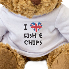 I LOVE FISH & CHIPS (BRITISH FLAG) - Teddy Bear - Cute Cuddly - UK Gift Present