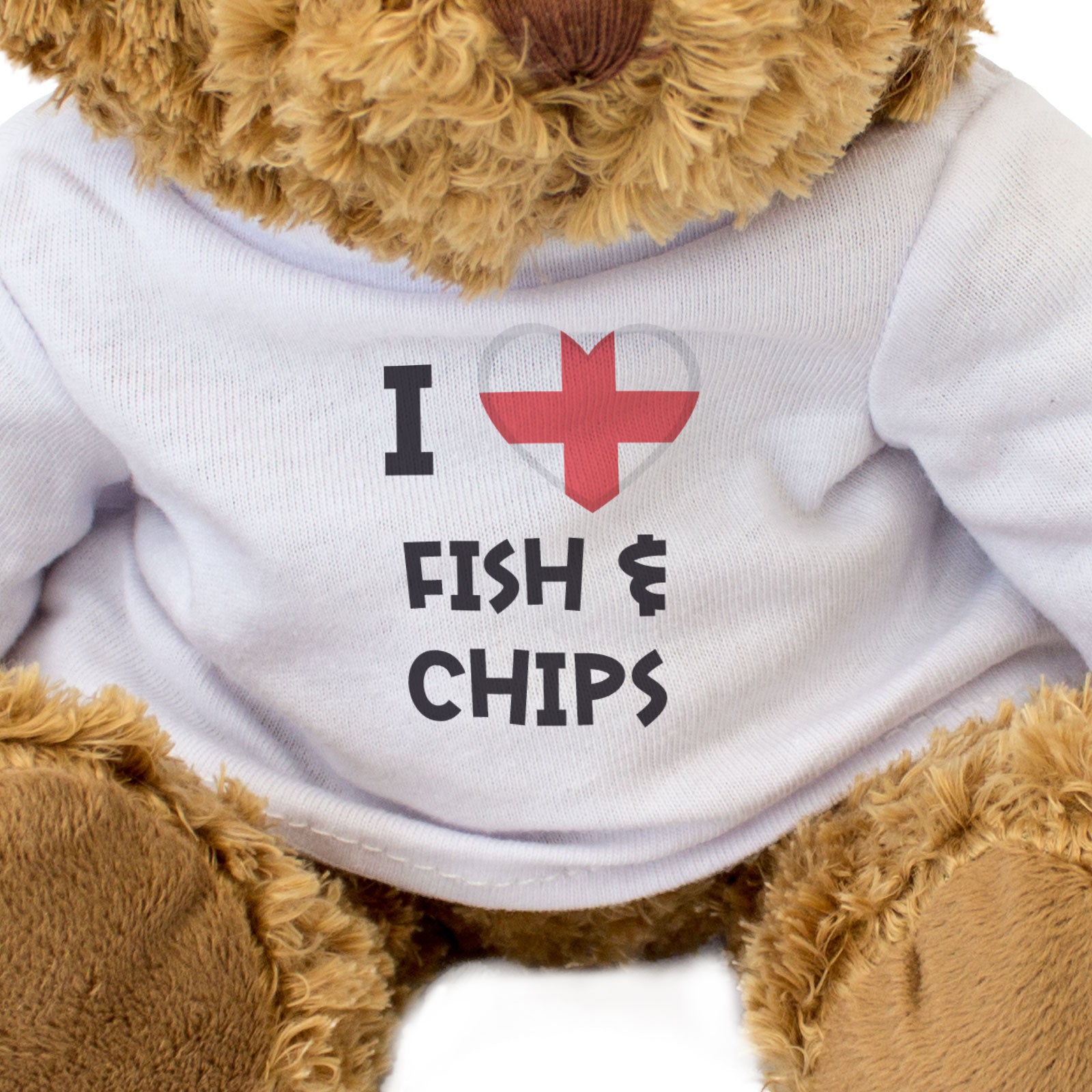 I LOVE FISH & CHIPS (ENGLAND FLAG) - Teddy Bear - Cute - Funny Gift Present