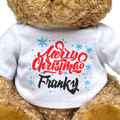 MERRY CHRISTMAS FRANKY - Teddy Bear - Cute Cuddly Soft - Xmas Gift Present