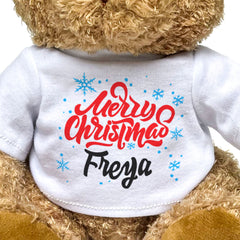 MERRY CHRISTMAS FREYA - Teddy Bear - Cute Cuddly Soft - Xmas Gift Present