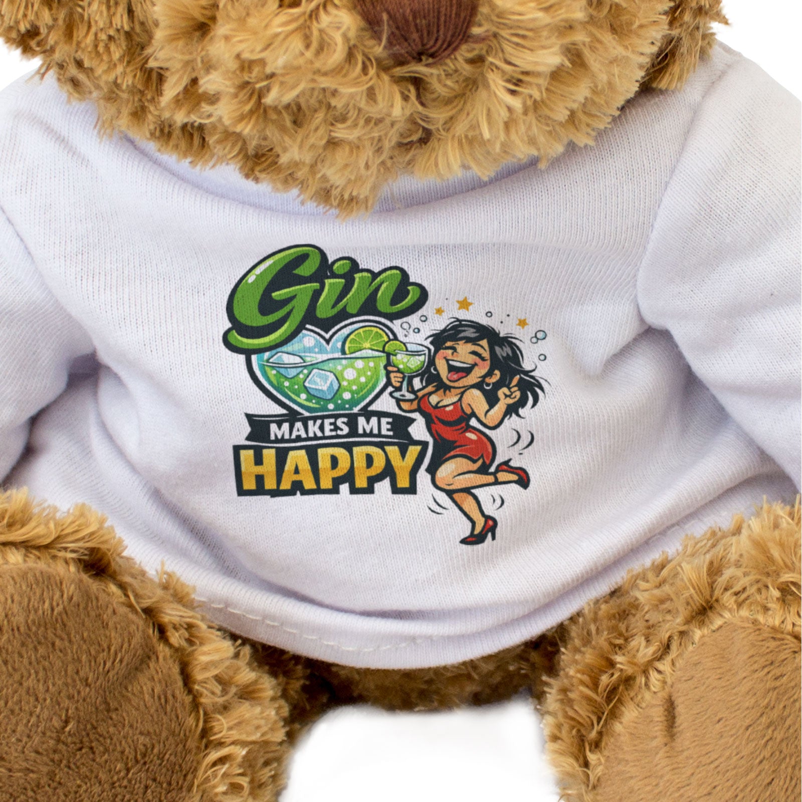 GIN MAKES ME HAPPY - Teddy Bear - Cute Cuddly Soft Adorable - Funny Gift Present