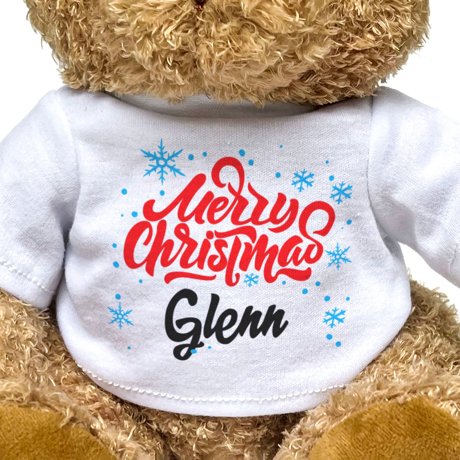 MERRY CHRISTMAS GLENN - Teddy Bear - Cute Cuddly Soft - Xmas Gift Present