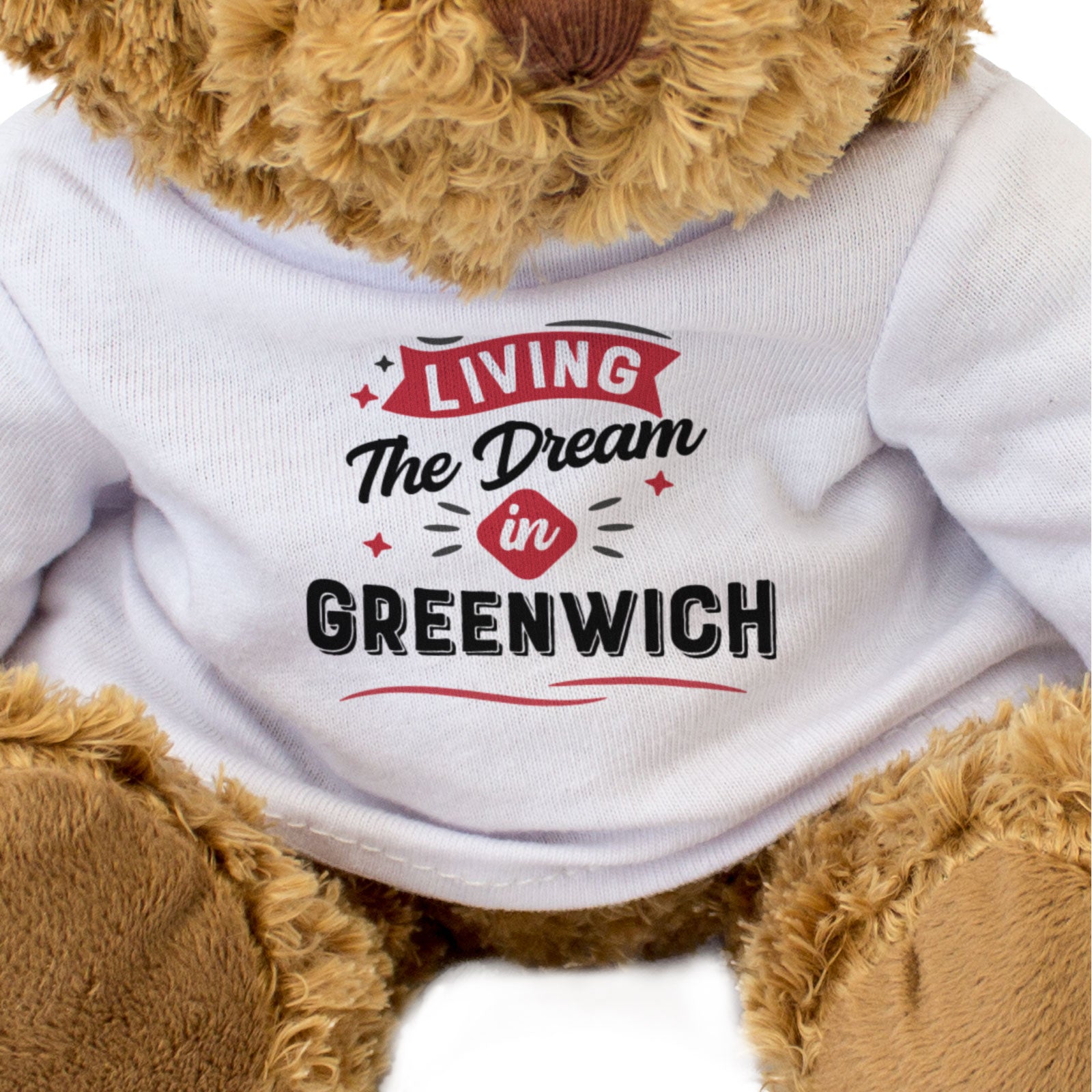 LIVING THE DREAM IN GREENWICH - Teddy Bear - Funny London Souvenir Gift Present