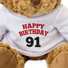 HAPPY BIRTHDAY 91 - Teddy Bear - Cute Soft Cuddly Adorable - 91st Gift Present