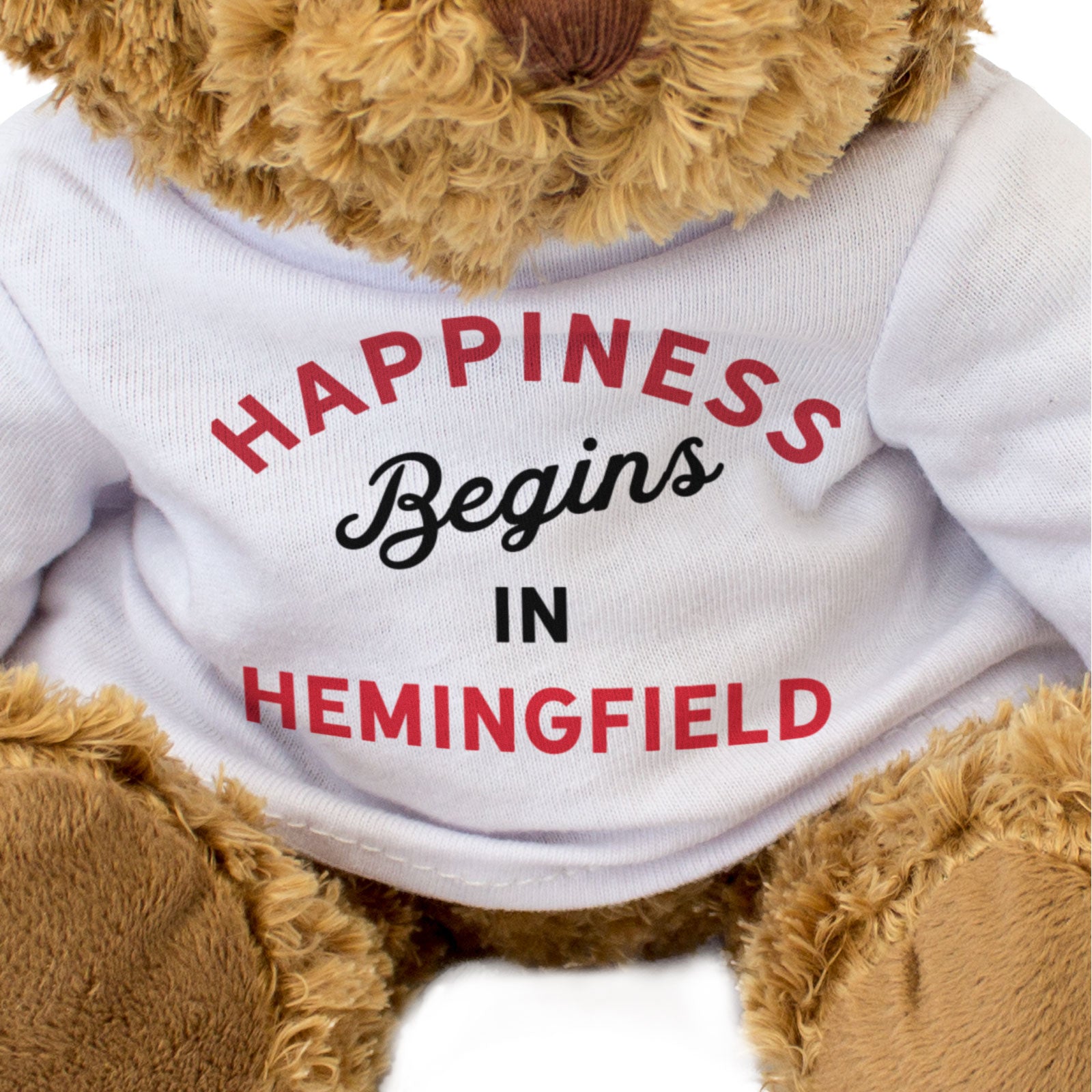 HAPPINESS BEGINS IN HEMINGFIELD - Teddy Bear - Funny Yorkshire Gift Present