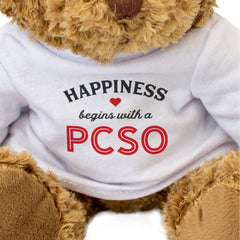 HAPPINESS BEGINS WITH A PCSO - Teddy Bear - Cute - Funny Police Gift Present