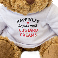 HAPPINESS BEGINS WITH CUSTARD CREAMS - Teddy Bear - Cute Funny - Gift Present