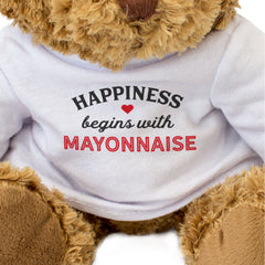 HAPPINESS BEGINS WITH MAYONNAISE - Teddy Bear - Cute Funny Soft - Gift Present