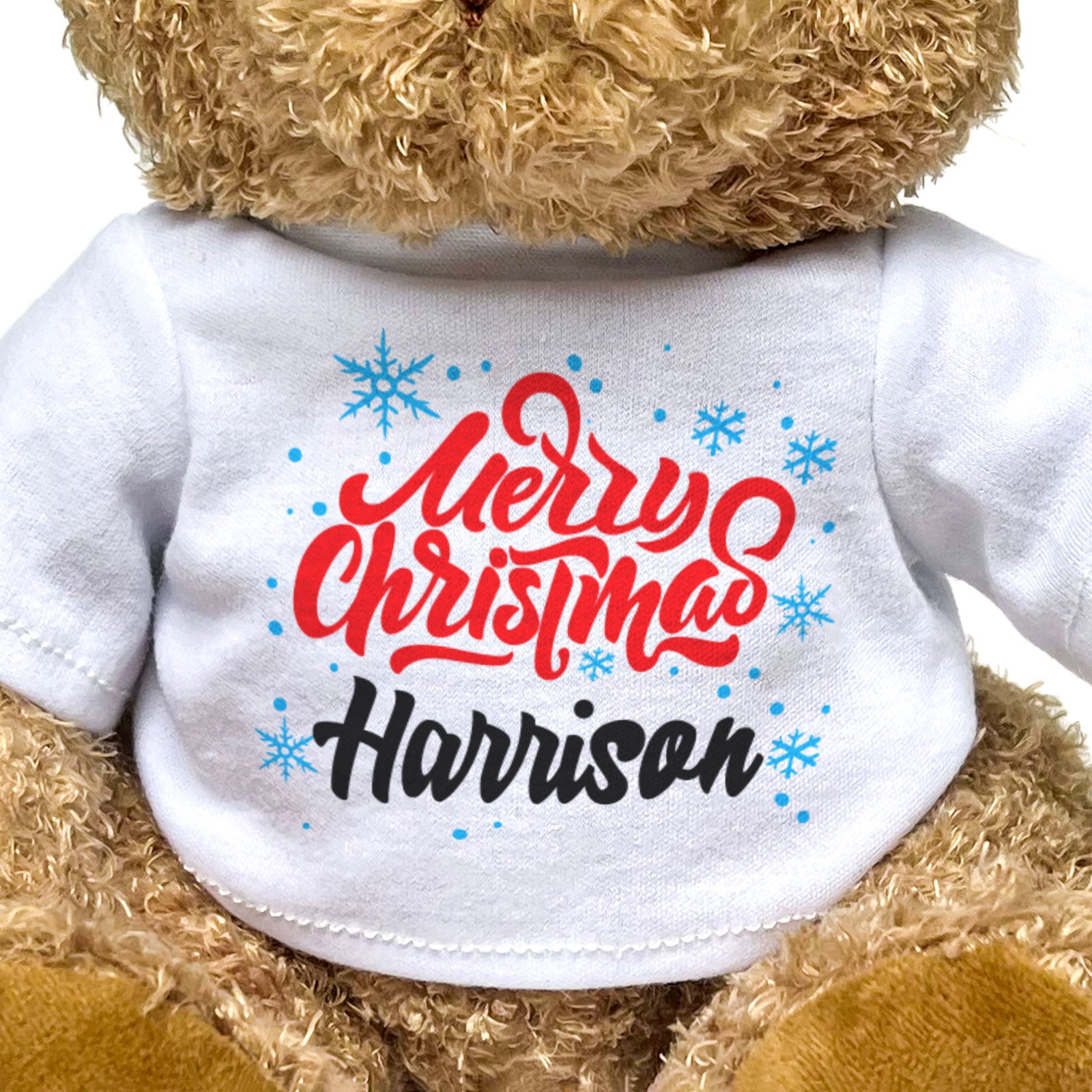 MERRY CHRISTMAS HARRISON - Teddy Bear - Cute Cuddly Soft - Xmas Gift Present
