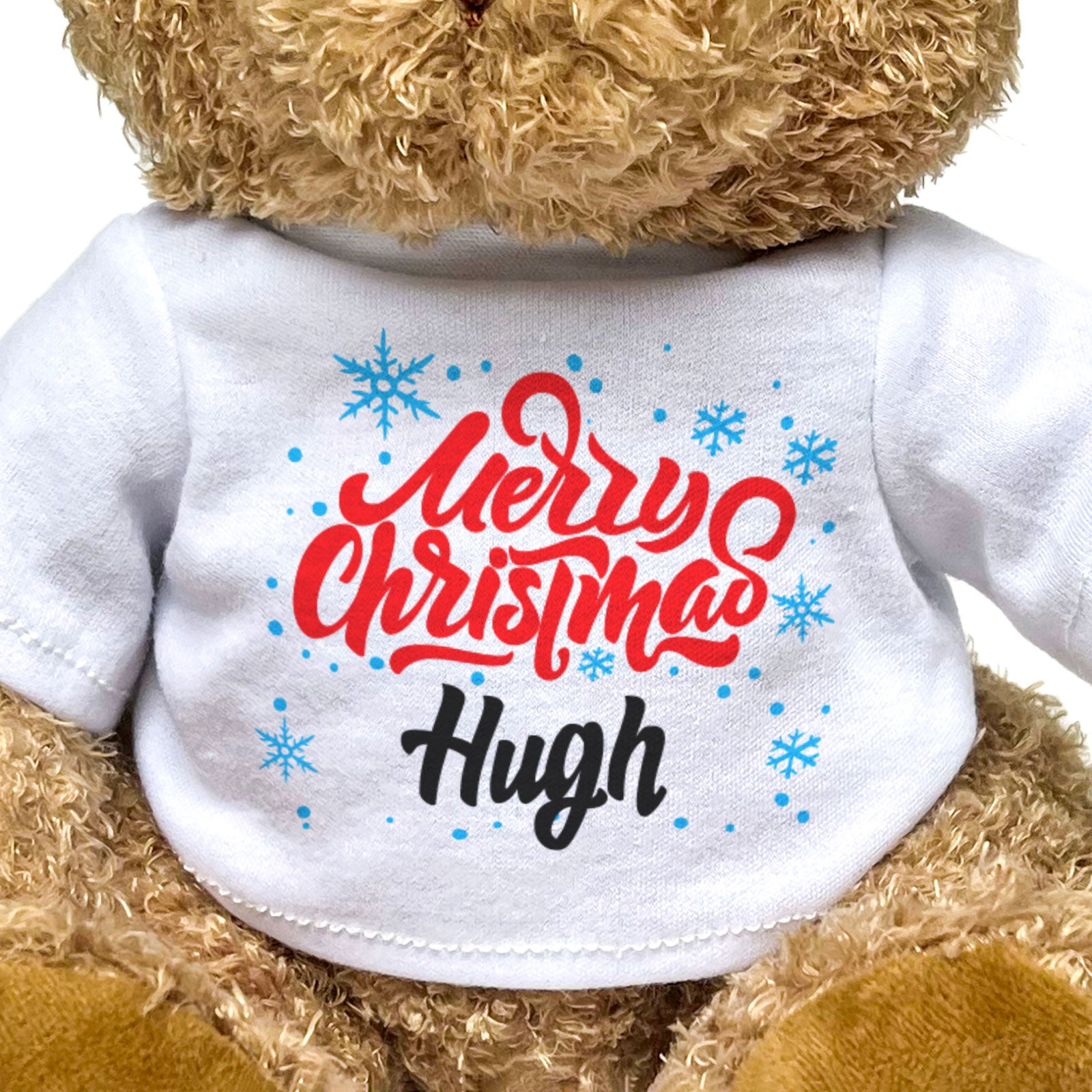 MERRY CHRISTMAS HUGH - Teddy Bear - Cute Cuddly Soft - Xmas Gift Present