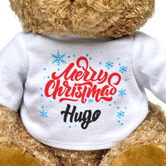 MERRY CHRISTMAS HUGO - Teddy Bear - Cute Cuddly Soft - Xmas Gift Present