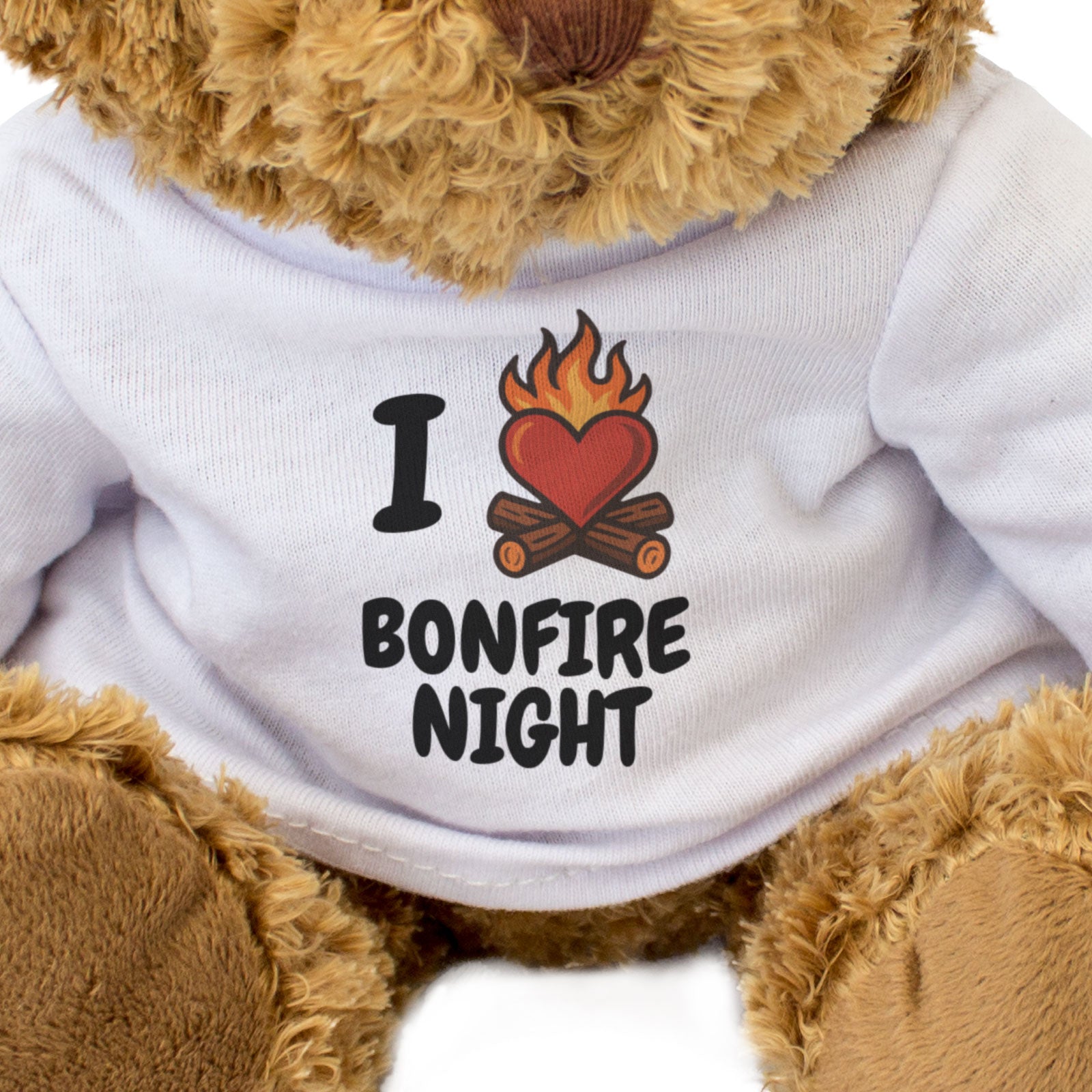 I LOVE BONFIRE NIGHT (HEART) - Teddy Bear - Cute - Guy Fawkes Night Gift Present