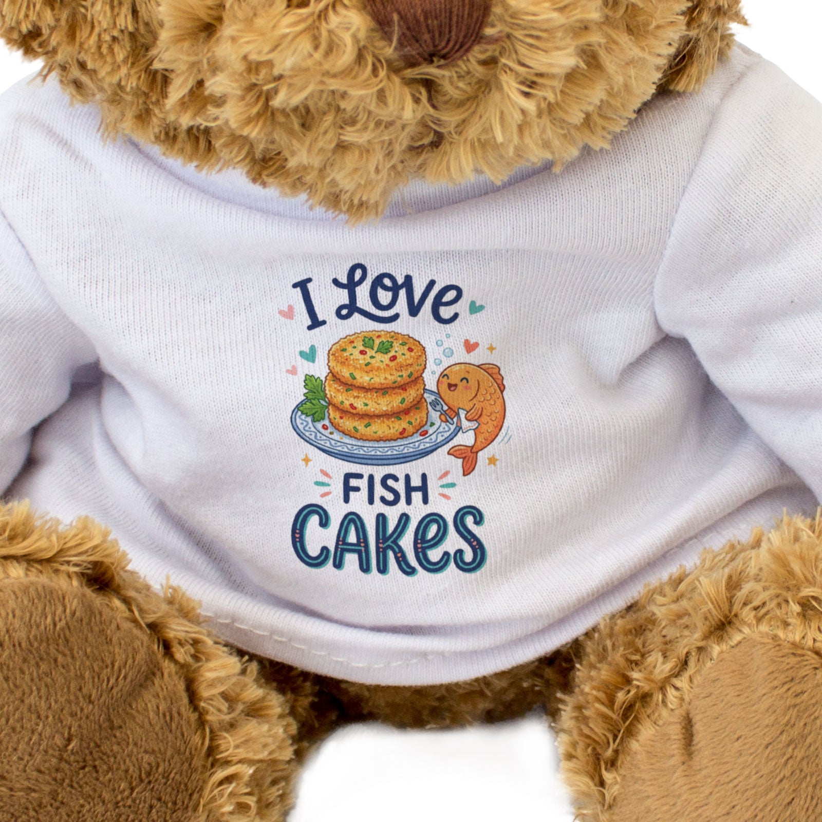 I LOVE FISH CAKES (FISH) - Teddy Bear - Cute Cuddly Soft - Funny Gift Present