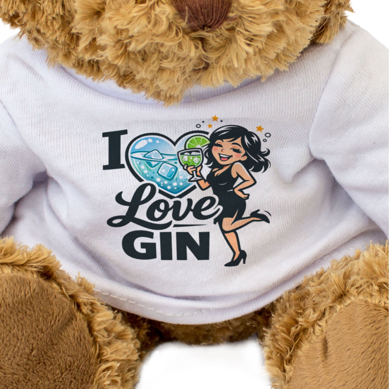 I LOVE GIN (LITTLE BLACK DRESS) - Teddy Bear - Cute Soft - Funny Gift Present