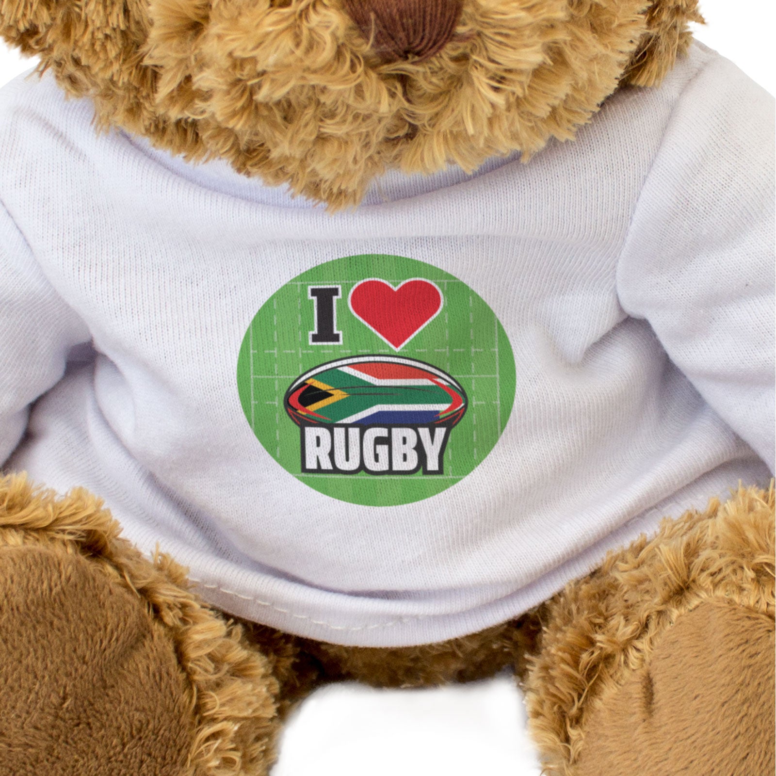 I LOVE RUGBY (SOUTH AFRICA FLAG BALL) - Teddy Bear - Cute Cuddly - Gift Present
