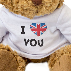 I LOVE YOU (BRITISH FLAG) - Teddy Bear - Cute Cuddly - Romantic UK Gift Present