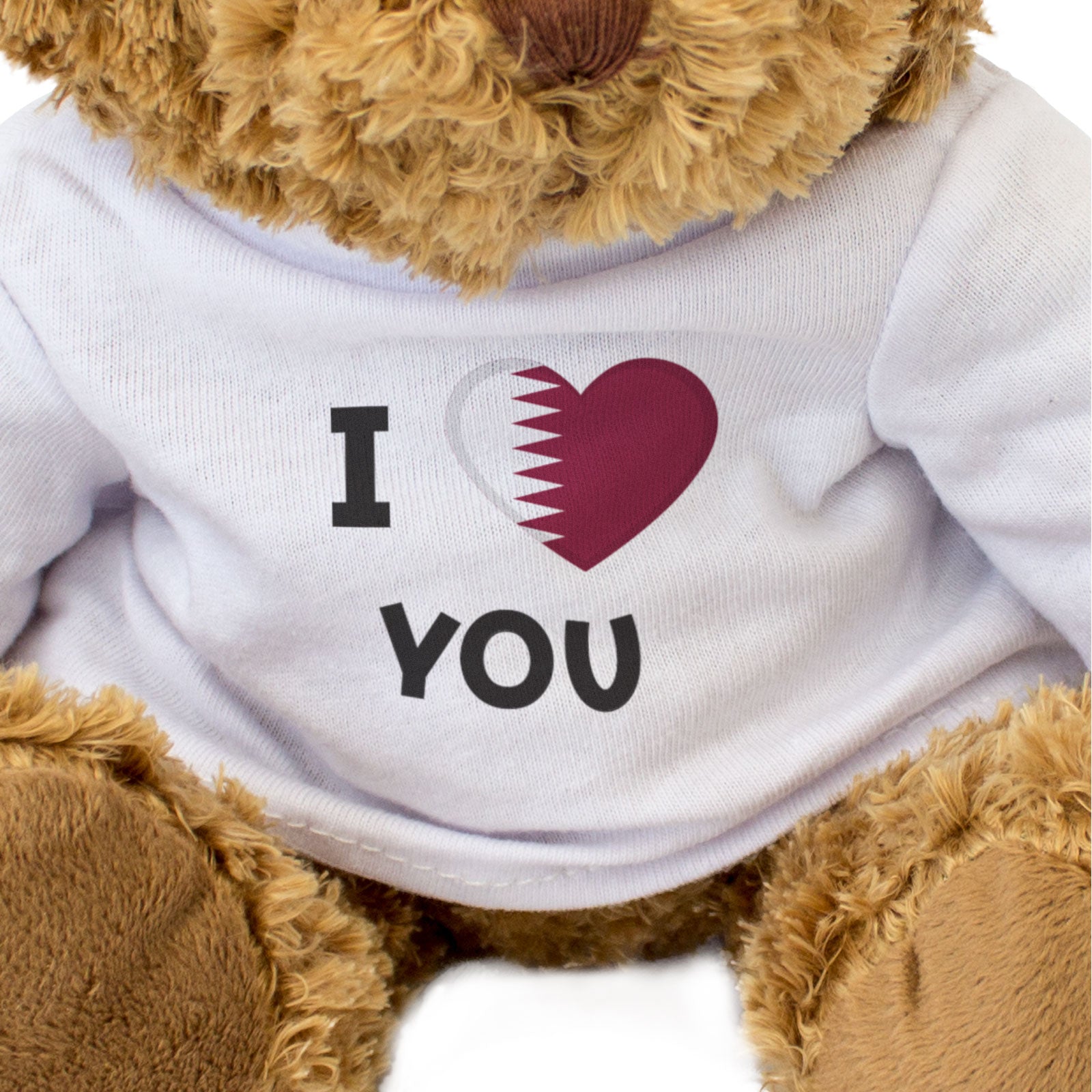 I LOVE YOU (QATAR FLAG) - Teddy Bear - Cute Funny - Qatari Romantic Gift Present