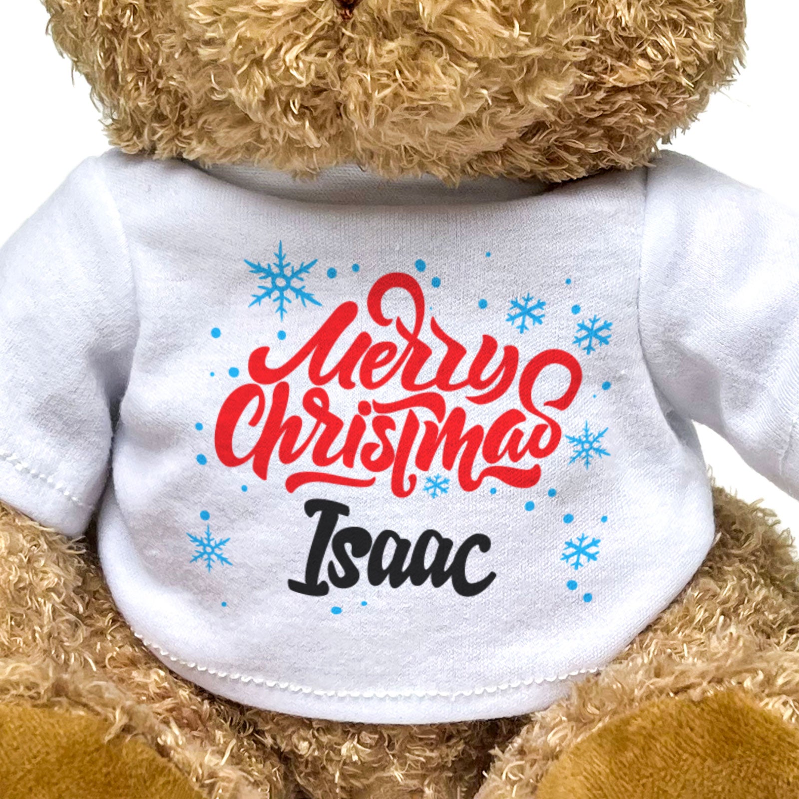 MERRY CHRISTMAS ISAAC - Teddy Bear - Cute Cuddly Soft - Xmas Gift Present