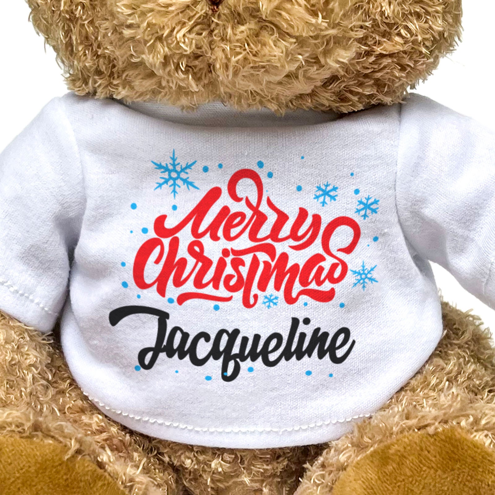 MERRY CHRISTMAS JACQUELINE - Teddy Bear - Cute Cuddly Soft - Xmas Gift Present