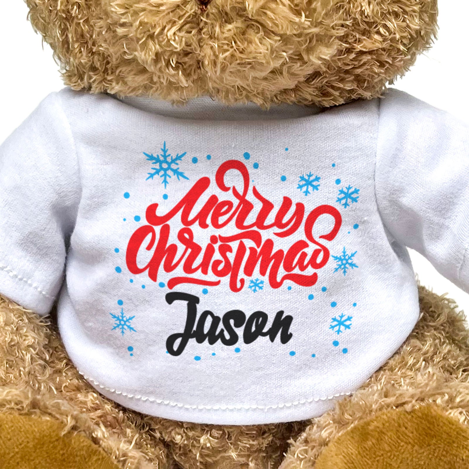 MERRY CHRISTMAS JASON - Teddy Bear - Cute Cuddly Soft - Xmas Gift Present