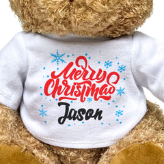MERRY CHRISTMAS JASON - Teddy Bear - Cute Cuddly Soft - Xmas Gift Present